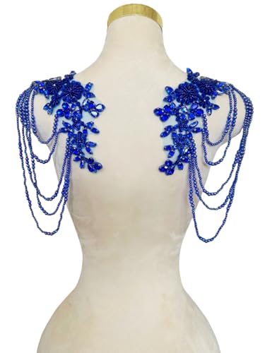 Luxury Beaded Rhinestone Epaulettes - Hand-Stitched Shoulder Appliques (1 Pair)
