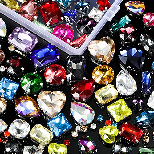 Vibrant 460pcs Rainbow Glass Sew-on Rhinestones - Mixed Shapes & Colors