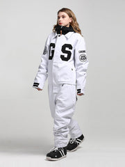 Women's White Winter Young Fashion 15K Waterproof One Piece Snowboard Suits