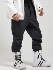 Men's Black Windproof Warm Breathable Wear-Resistant Veneer Beam Leg Ski Pants