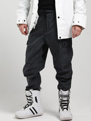 Men's Black Windproof Warm Breathable Wear-Resistant Veneer Beam Leg Ski Pants