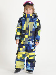Yellow Plaid Kids Waterproof Windproof Winter One Piece Snowboard Suit