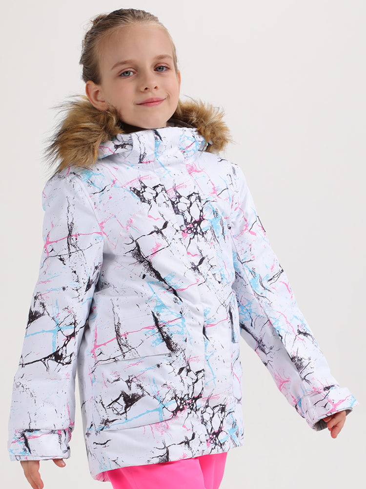 5K Windproof & WaterproofKids Colorful Vibrant Lines Kids Winter Snowboard Jacket