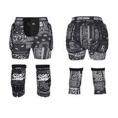 Adult Black Flower Ski Snowboard Protective Gear Shorts And Knee Pads Set
