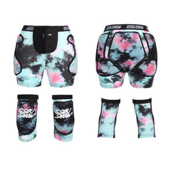 Adult Powder Blue Tie-dye Ski/Snowboard Protective Gear Shorts And Knee Pads Set