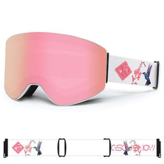 Adult Pink Cylindrical Ski Goggles Anti-Fog Interchangeable Lens Frameless Snow Goggles