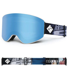 Adult Blue Cylindrical Ski Goggles Anti-Fog Interchangeable Lens Frameless Snow Goggles