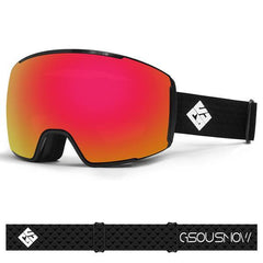 Adult Red Frameless Anti-Fog Removable Lens Ski Goggles