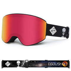 Adult Red Cylindrical Ski Goggles Anti-Fog Interchangeable Lens Frameless Snow Goggles