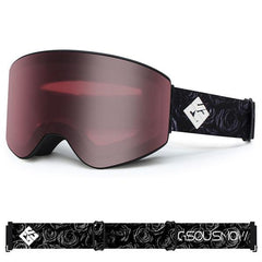 Adult Wine Red Cylindrical Ski Goggles Anti-Fog Interchangeable Lens Frameless Snow Goggles