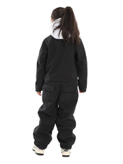 Kid's Black Ski Suit One Piece Snowsuits Waterproof Ski Jumpsuits