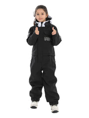 Kid's Black Ski Suit One Piece Snowsuits Waterproof Ski Jumpsuits