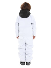 Kid's White Ski Suit One Piece Snowsuits Waterproof Ski Jumpsuits