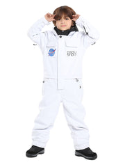 Kid's White Ski Suit One Piece Snowsuits Waterproof Ski Jumpsuits